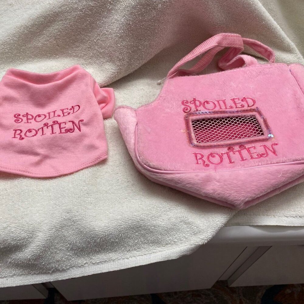 Pink Dog/Cat/Animal Plushie Purse with Shirt & Collar - "Spoiled Rotten"